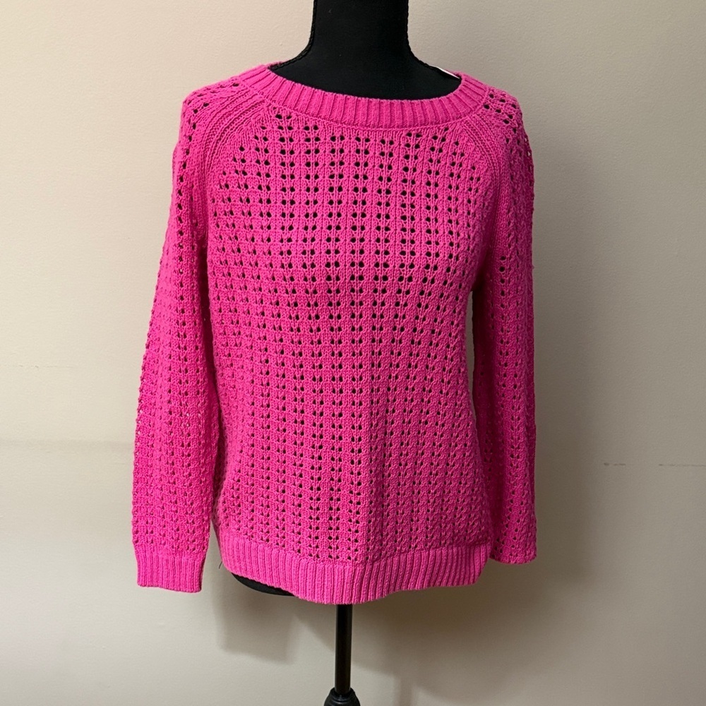 Talbots Pink Open Knit Sweater Petite Medium NWT. 100% cotton